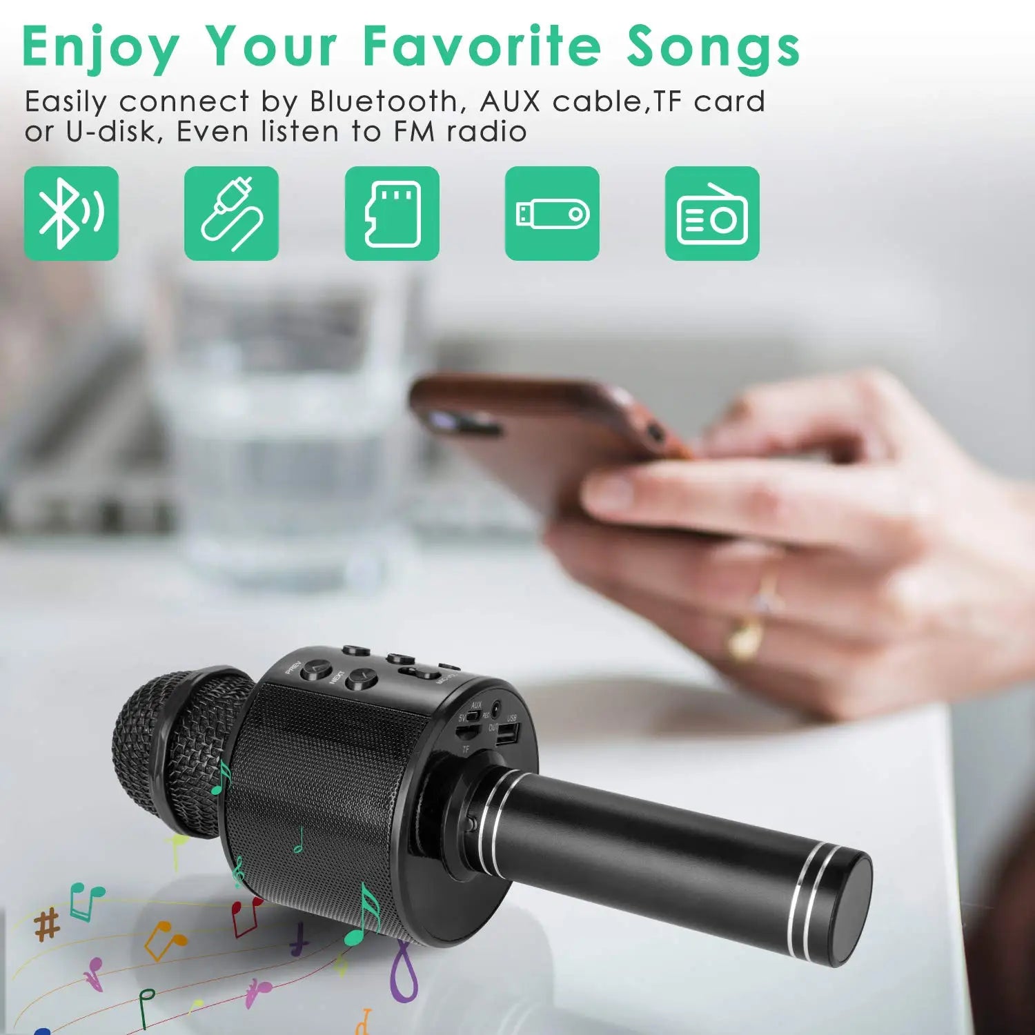 Portable Handheld Wireless Karaoke Microphone with Speaker